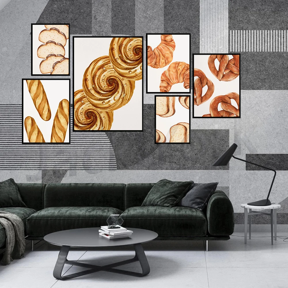 Breads/Bakery Gallery Wall, Classroom Decor, yeast, bread making, pretzels, printable art,  watercolor, artsy bakery prints