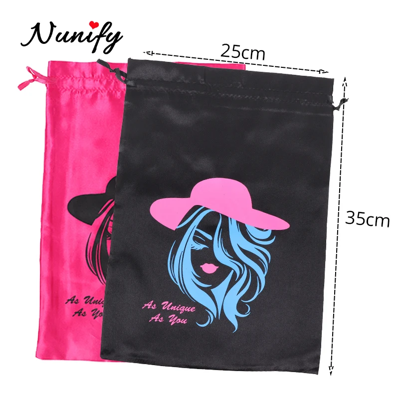 Universal Satin Wig Bag For Hair Salon Silk Black Pink Pouches Carrying Storage Bags With Drawstring For Wigs Hair Bundles