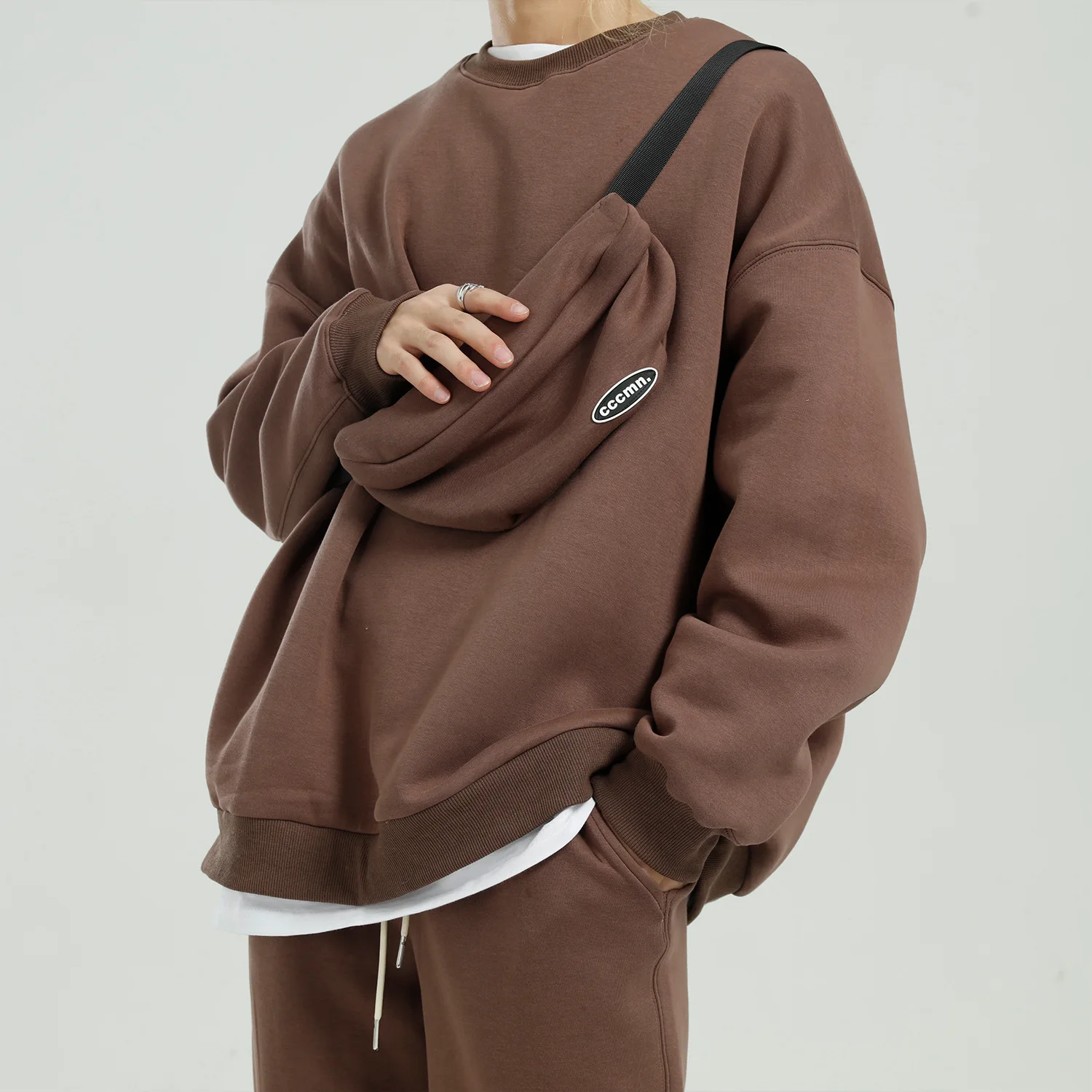 

New Men's Solid Casual Suits 2021 Spring Fake Two Piece Hoodie Oversized Sweatshirt Sweatpants Attached Belt-bag Basic Suits