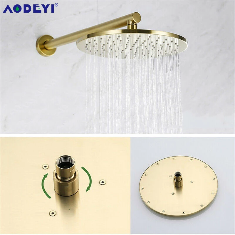 Brass Black Bathroom High Pressure Rain Shower Head Wall Ceiling Round Bath Rainfall Top Showerhead Accessories Brushed Gold