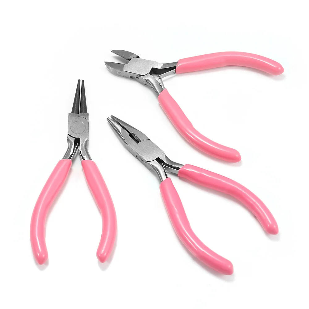 6 Style Pink Pliers Jewelry Making Tool Kits Mix Needle Spoon Tool Round Nose Plier Side Tweezers for Make DIY