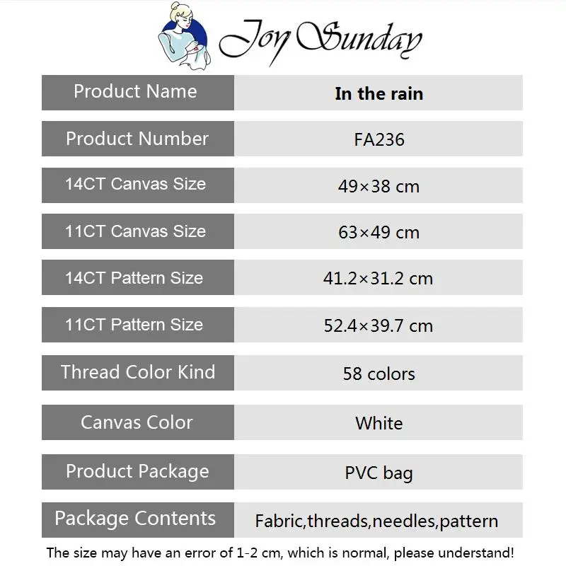 Street View in the Rain Joy Sunday Cross Stitch Kit 11CT 14CT Canvas Printed Fabric Needlework Embroidery Kit Home Decor Gifts