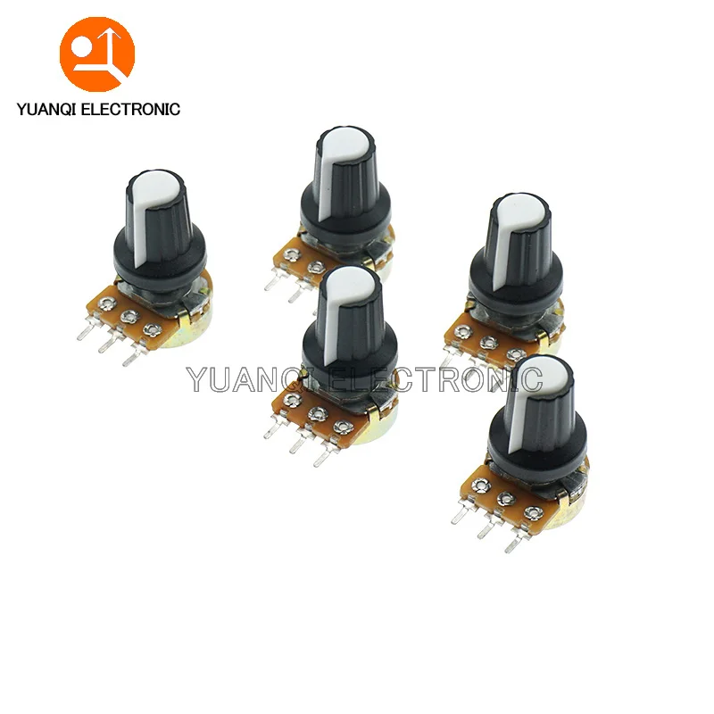 5pcs/lot WH148 1K 10K 20K 50K 100K 500K Ohm 15mm 3 Pin Linear Taper Rotary Potentiometer Resistor for Arduino with AG2 White cap