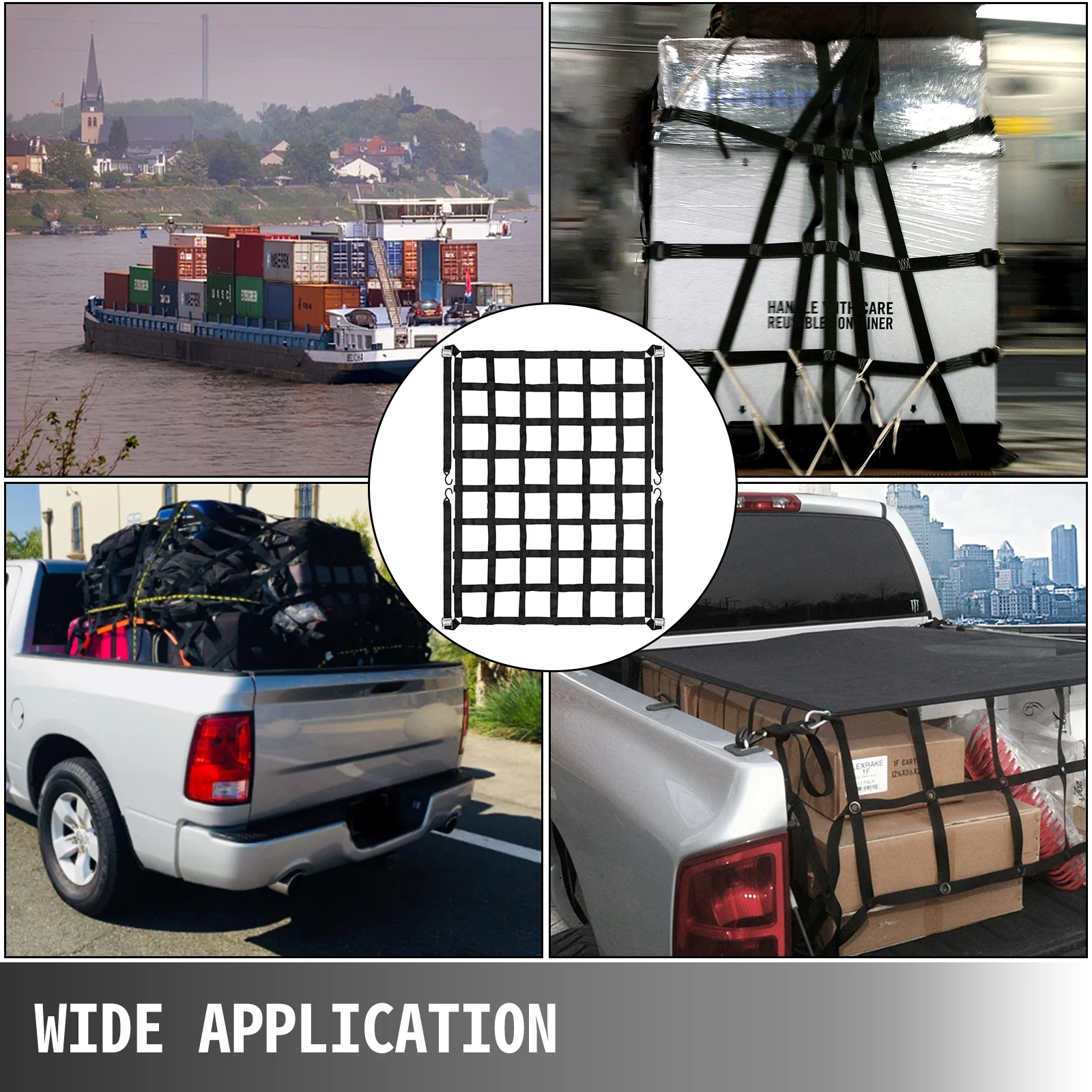 VEVOR 500 Kg/1100LBS Truck Bed Cargo Nets  with Adjustable S Hooks Straps Heavy Duty for Pickup Trucks 244X205 CM 183X145 CM