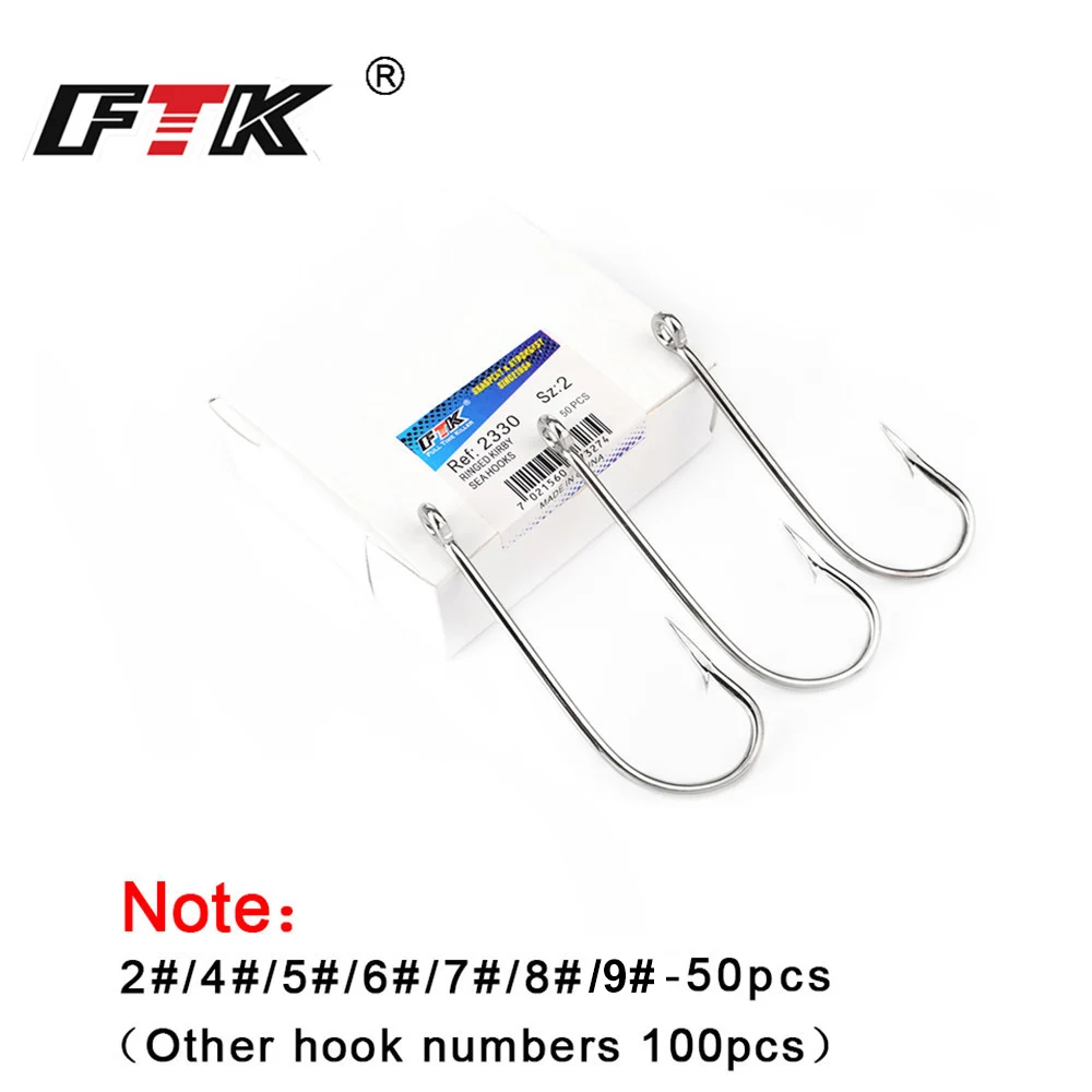 FTK Barbed Fishhook Flatted Round 2-9# 50PCS 10-20# 100PCS/LOTCarp Feeder Anzol Fishooks Fishing Peche Tackle Hook For Fishing