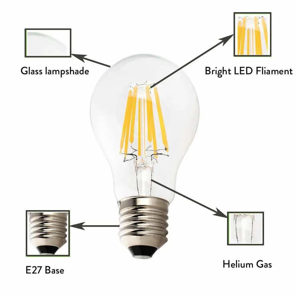 Imagem -02 - Lâmpada de Filamento E27 B22 de Led Vintage para Vela Globo de Lâmpada Retrô Edison 2w8w A60 Base de Baioneta 220v Lâmpada Branca Quente e Fria com 10 Peças