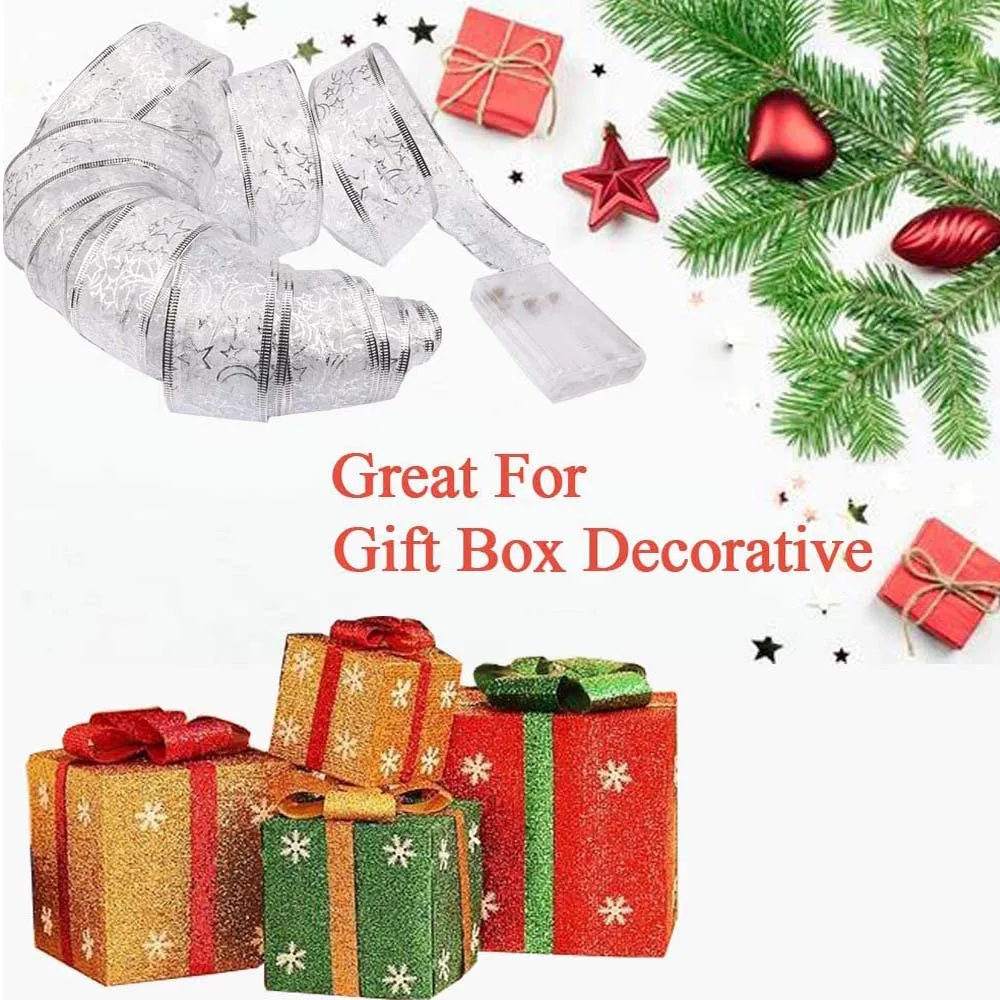 4M 40 LED Battery Operated Fairy String Lights Ribbon Christmas Lights Party Xmas Tree Decoration Gift Packing Ribbon Bow Lights