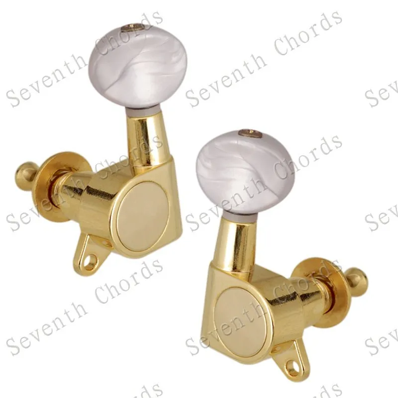 A Set of  6 Pcs White Pearl Small Oval Concave Button Sealed Gear Guitar Tuning Peg Tuner Machine Head Accessories Parts