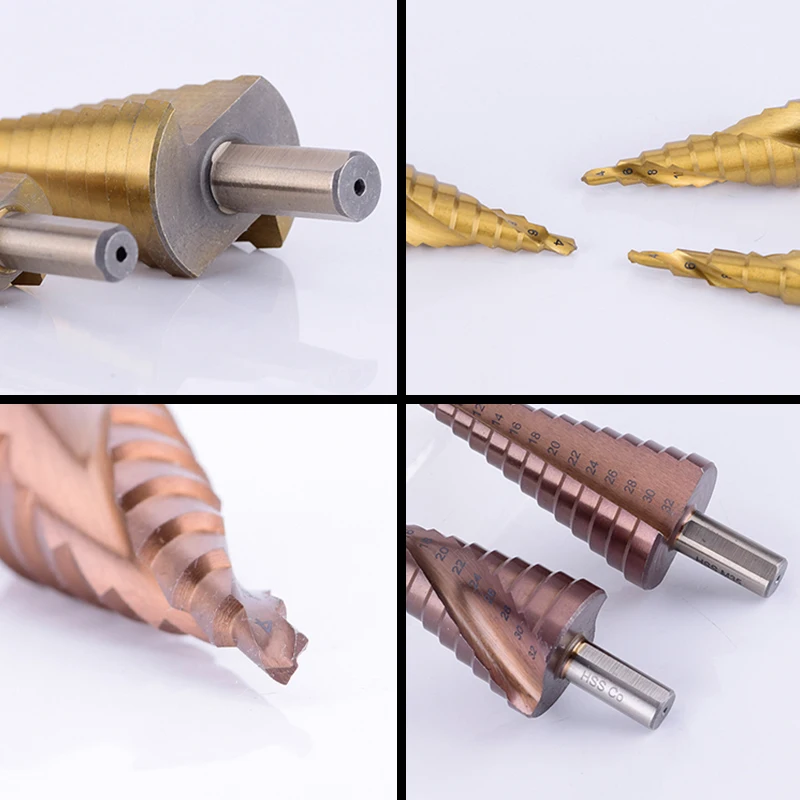 UCHEER 4-12/4-20/4-32 Step Drill Bit Hss Cobalt Titanium Coating Triangle Drill Spiral Groove Drilling Tool Aluminum Hole Cutter