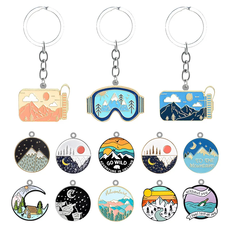 TAFREE Mountain Starry Night Camping Cartoon Personality Keychain Jewelry Resin Epoxy Backpack School Bag Keychain