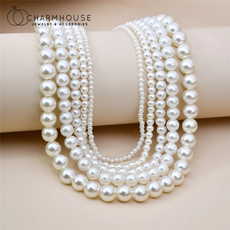 Pearl Necklaces For Man Women 4/6/8/10/12 mm Bead Chain Necklace Collier Custom Jewelry Wedding Accessories Party Gifts Bijoux