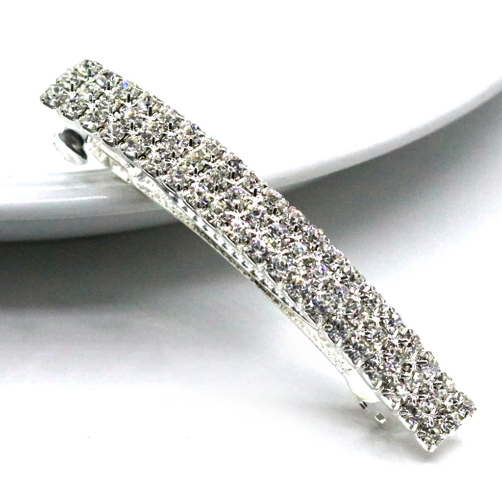 Rhinestone Rectangle French Barrette Hairpin Automatic Spring Clips