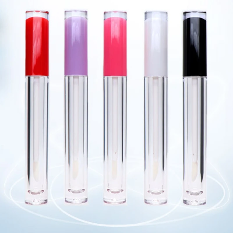 

5ml Empty Clear Lipgloss Bottle with different color Cap Cylinder Cosmetics Refillable Bottle Eyelashe Growth Oil Container