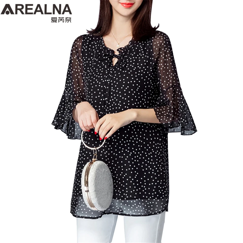 Elegant Women's Shirts Fashion Woman Blouses 2023 Polka Dot Chiffon Tunics Puff Long Sleeve Clothing Black Shirt Oversized Tops