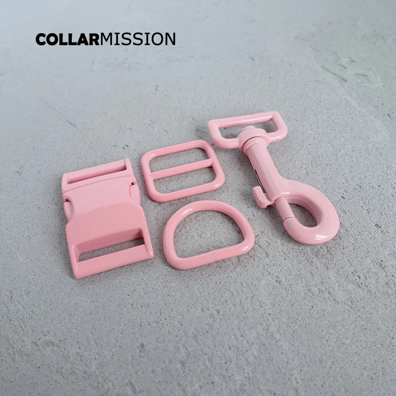 10pcs/lot(metal buckle+adjust buckle+D ring+metal dog clasp) spray paint pink accessory for 25mm webbing DIY dog collar set