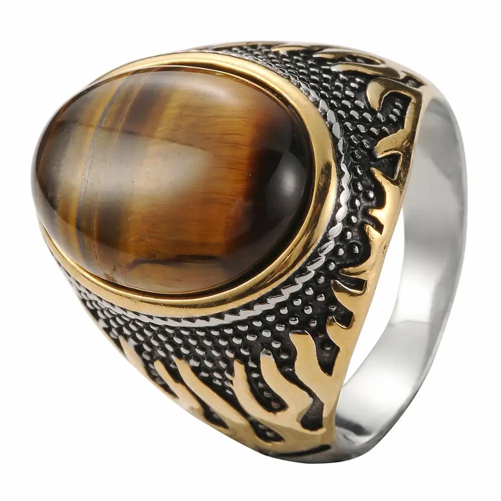 Flamed Farao Solid Ring 316L Stainless Steel Stone Punk Style Jewelry