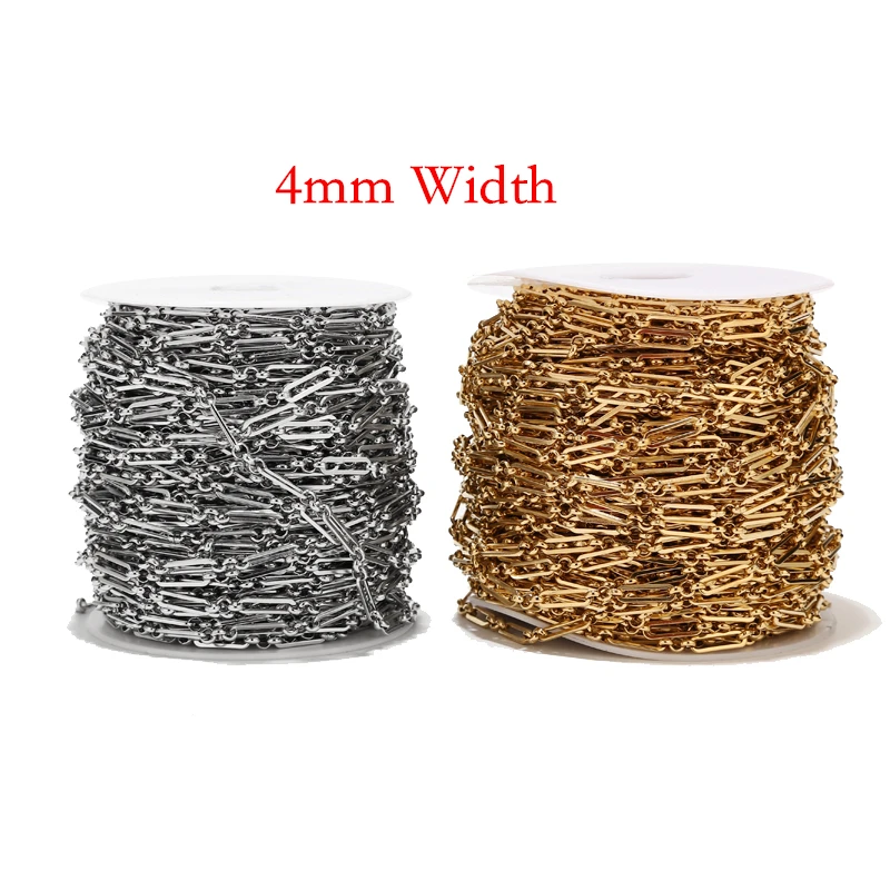 

1M/2M/5M Stainless Steel Gold Rolo Cable Chains 4mm Flat Wire Chic Link Chain Fit for DIY Jewelry Necklaces Making Supplies