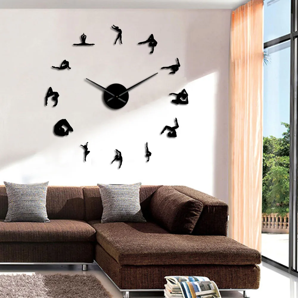 Gymnastics Girls Silhouette Mirror Wall Stickers DIY Wall Clock Sport Athlete Girl Gymnast Home Decor Frameless Large Wall Watch