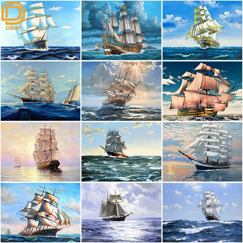 DIY 5D Diamond Painting Sailboat Diamond Embroidery Ship Cross Stitch Full Round Square Drill Mosaic Manual Art Gift Home Decor