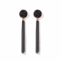 Black Long Tassel Drop Earrings For Women Crystal Metal Dangle Earrings 2019 Fashion Korea Jewelry Girls gift