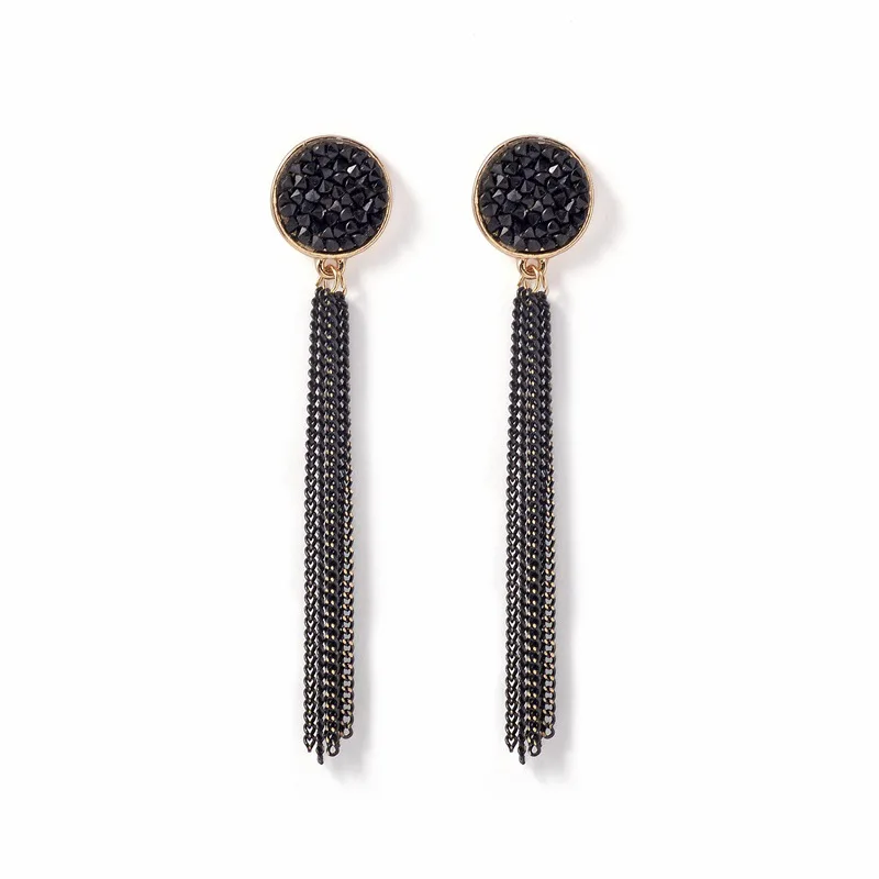 Black Long Tassel Drop Earrings For Women Crystal Metal Dangle Earrings 2019 Fashion Korea Jewelry Girls gift