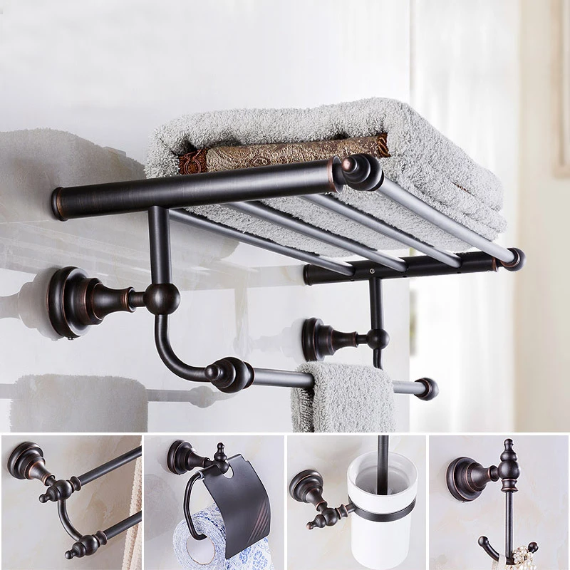 Oil Rubbed Bronze Bathroom Accessories Set Towel Shelf Towel Holder Toilet Paper Holder Wall Mounted Bath Hardware Sets