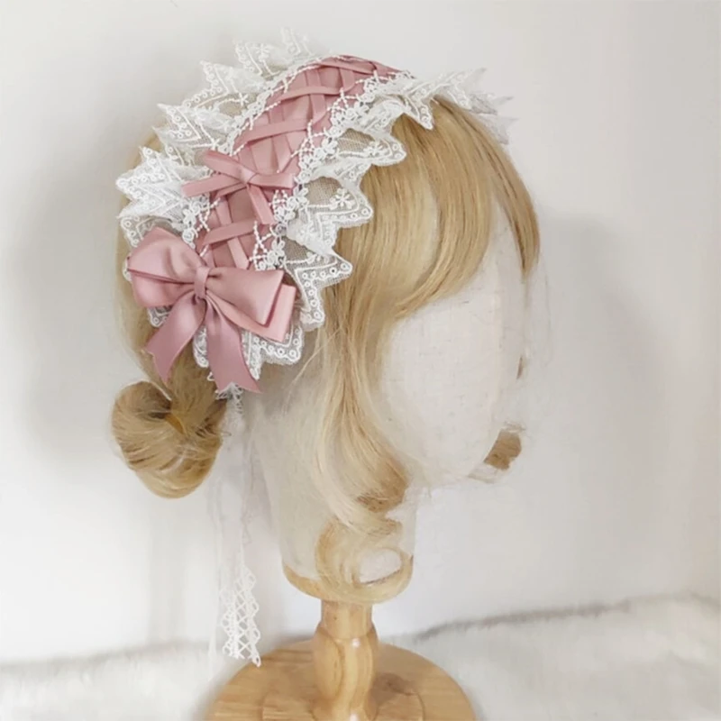 Vrouwen Ruches Kant Haar Hoepel Lolita Hoofdband Strik Met Lint Cosplay Props Maid Anime Hoofdtooi Accessoires