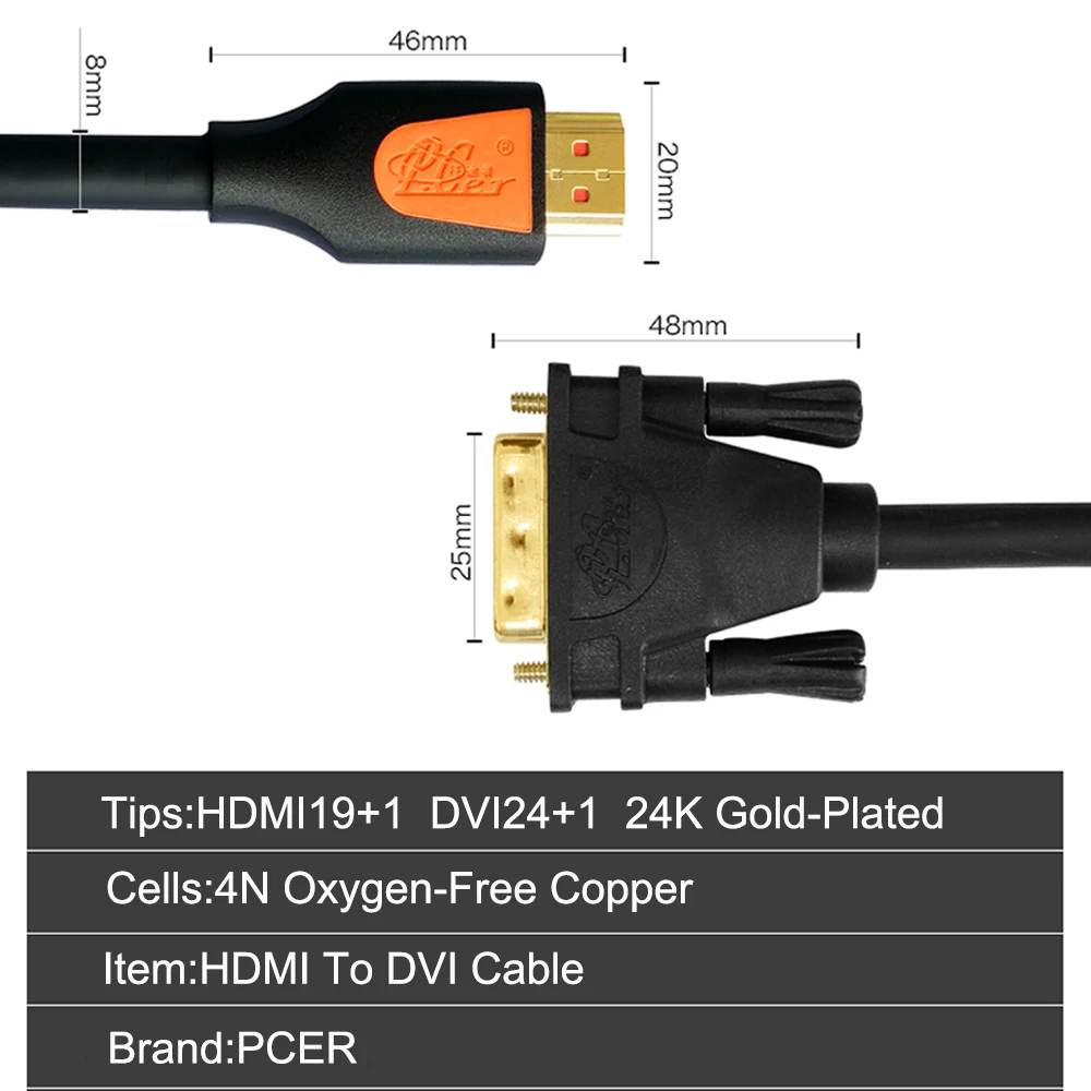 PCER HDMI a DVI Cavo DVI a HDMI Cavo Audio Cavo Video DVI HDMI maschio a maschio cavo Per PC monitor HDTV Proiettore DVI24 + 1 Maschio