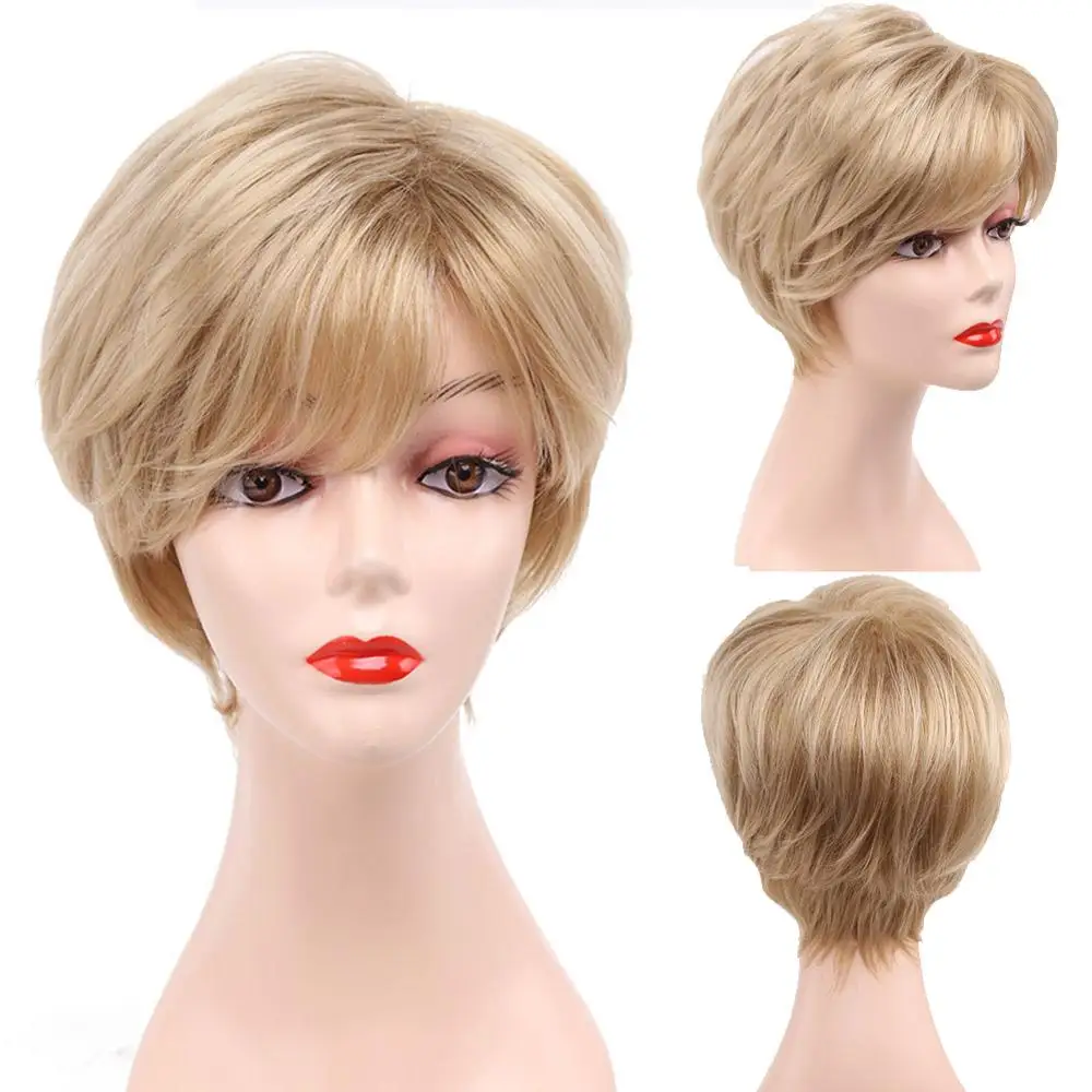 Amir Blonde wig Hair Natural wave short Wig side bangs Synthetic Heat Resistant Brown hairstyles hair wigs for Women Wig Cosplay