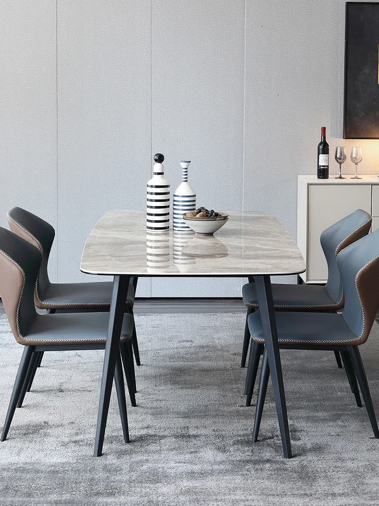 Italian light luxury rock slab dining table chair modern simple rectangular bright marble table