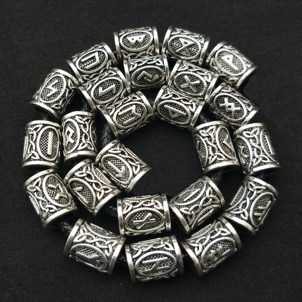 24 pcs Viking Runes bead Pendants Tibetan Silver Charms For Bracelet Jewelry Making 6mm Beads Vikings Accessories slavic image 5