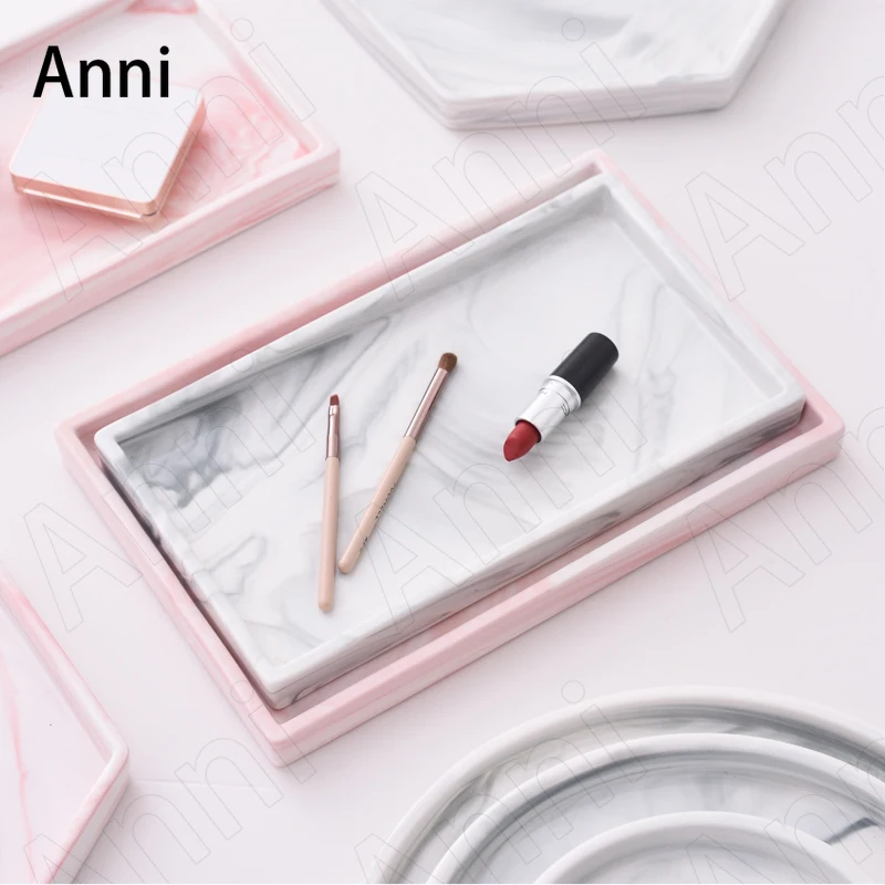 Marble Texture Ceramic Trays Decorative Nordic Modern Round Hotel Service Tray Jewelry Perfume Cosmetic Storage Display Plates