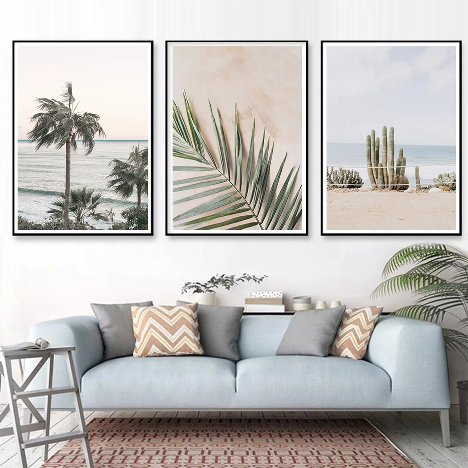 Trendy Morocco Beige Nature Landsacpe Palm Tree Leaves Canvas Painting Wall Art Prints Picture Posters Dining Room Home Decor