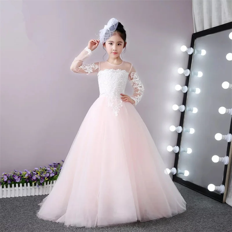 Princess Tulle Scoop Flower Girl Dress Sashes Children First Communion Dress Ball Gown Wedding Party Dress Runway Show Pageant