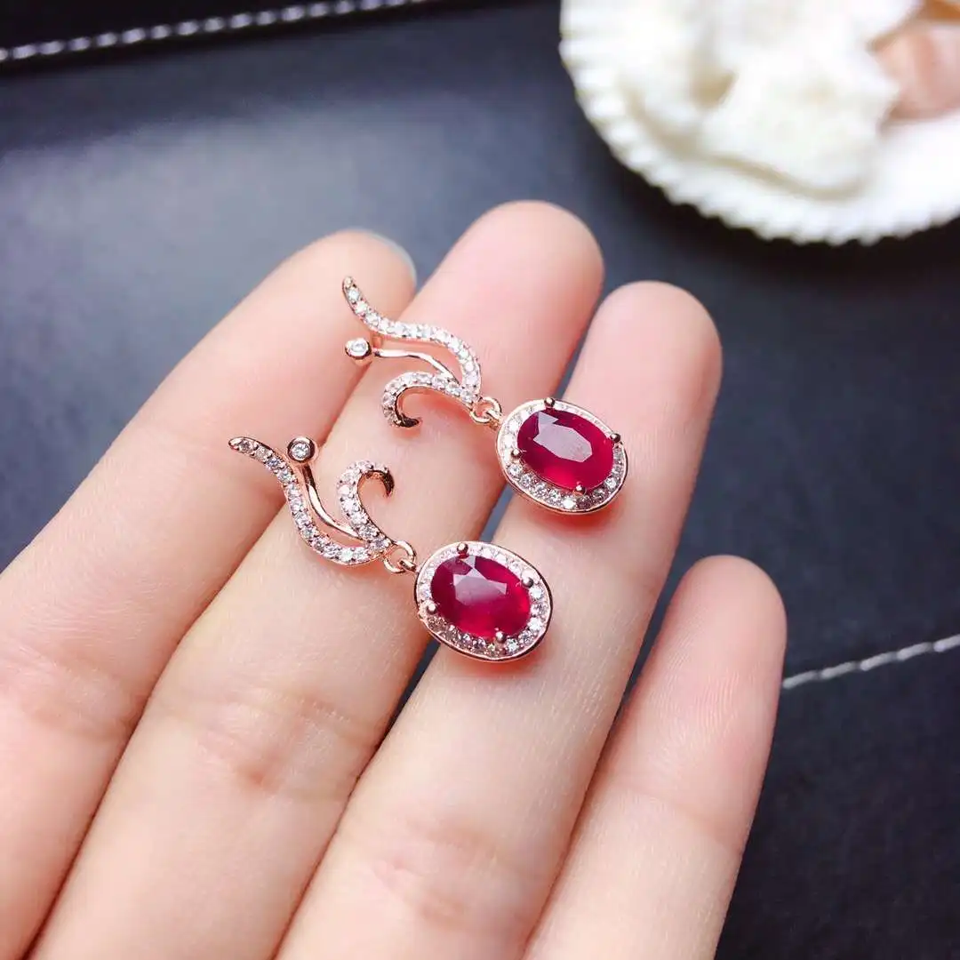 

elegant red ruby gemstone stud earrings women silver fine jewelry natural gem 925 sterling silver certificate good color gift