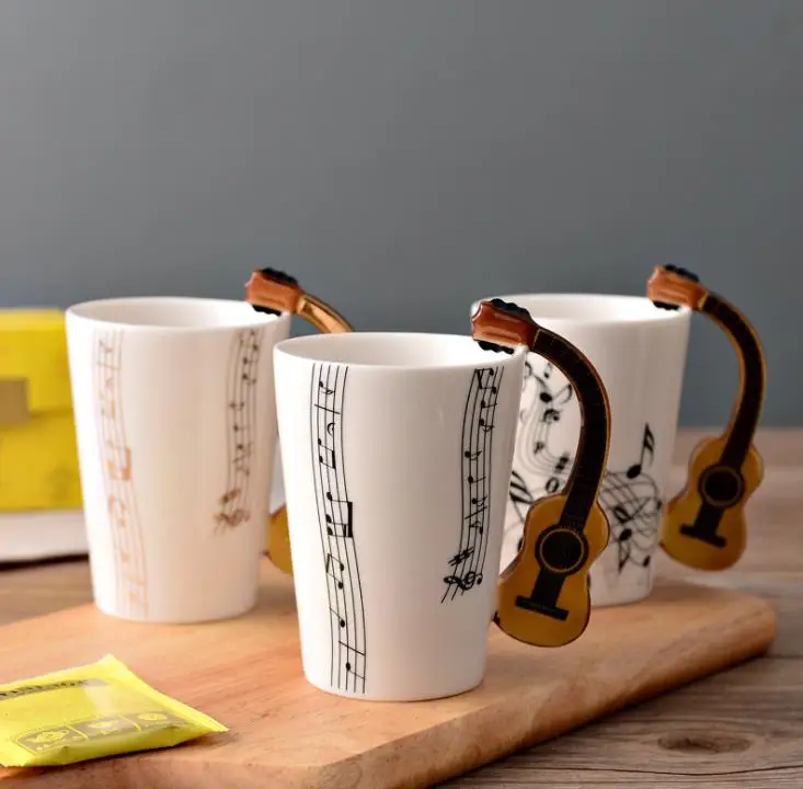 

30pcs/lot Novelty Styles Music Note Guitar Ceramic Cup Personality Milk Juice Lemon Mug Coffee Tea Cup Home Office Drinkware SN