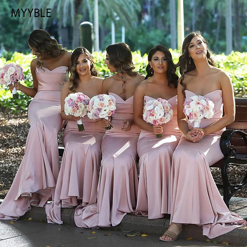 MYYBLE 2020 Pink Bridesmaid Dresses Mermaid Dress for Wedding Party Simple robe demoiselle d'honneur Long Bridesmaid Dress