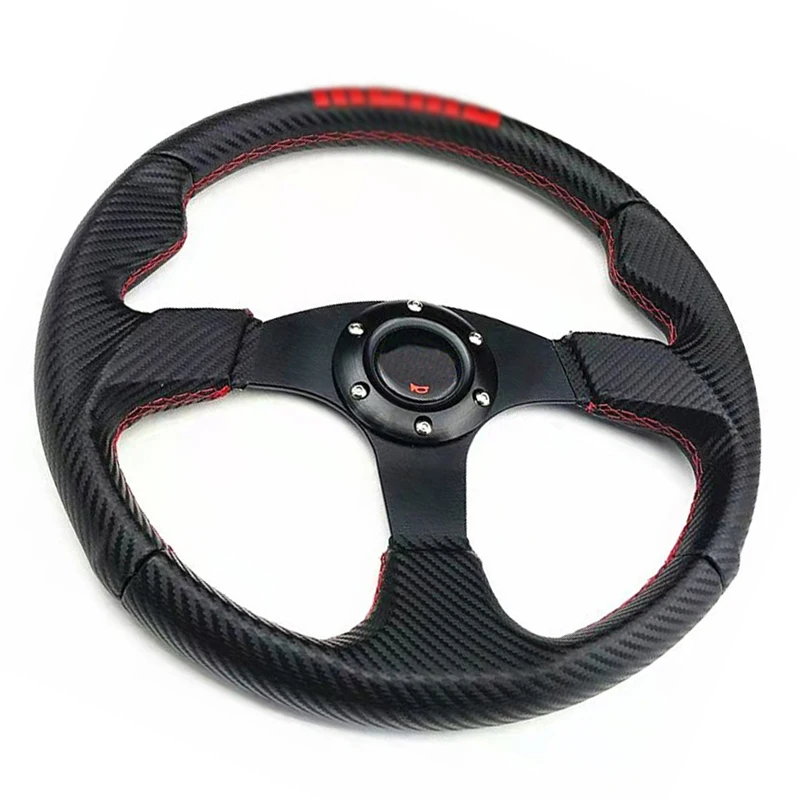 14 inch Tuning Car Universal Racing Steering Wheel With Grips Logo Carbon Fiber Flat Style 350mm Sport Car Steering Wheel