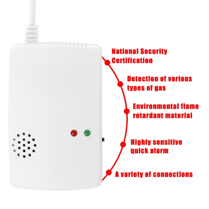 Gas Leak Detector Combustible Propane Methane Natural Gas Safety Alarm Warning EU Plug