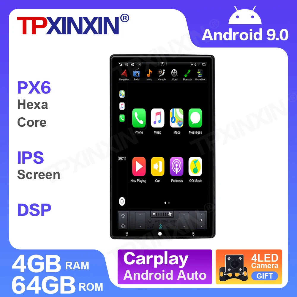 

2din 13.6" Android 9 PX6 Tesla Style universal electronic adjustable front panel Car Auto Radio Multimedia Navigation Stereo GPS