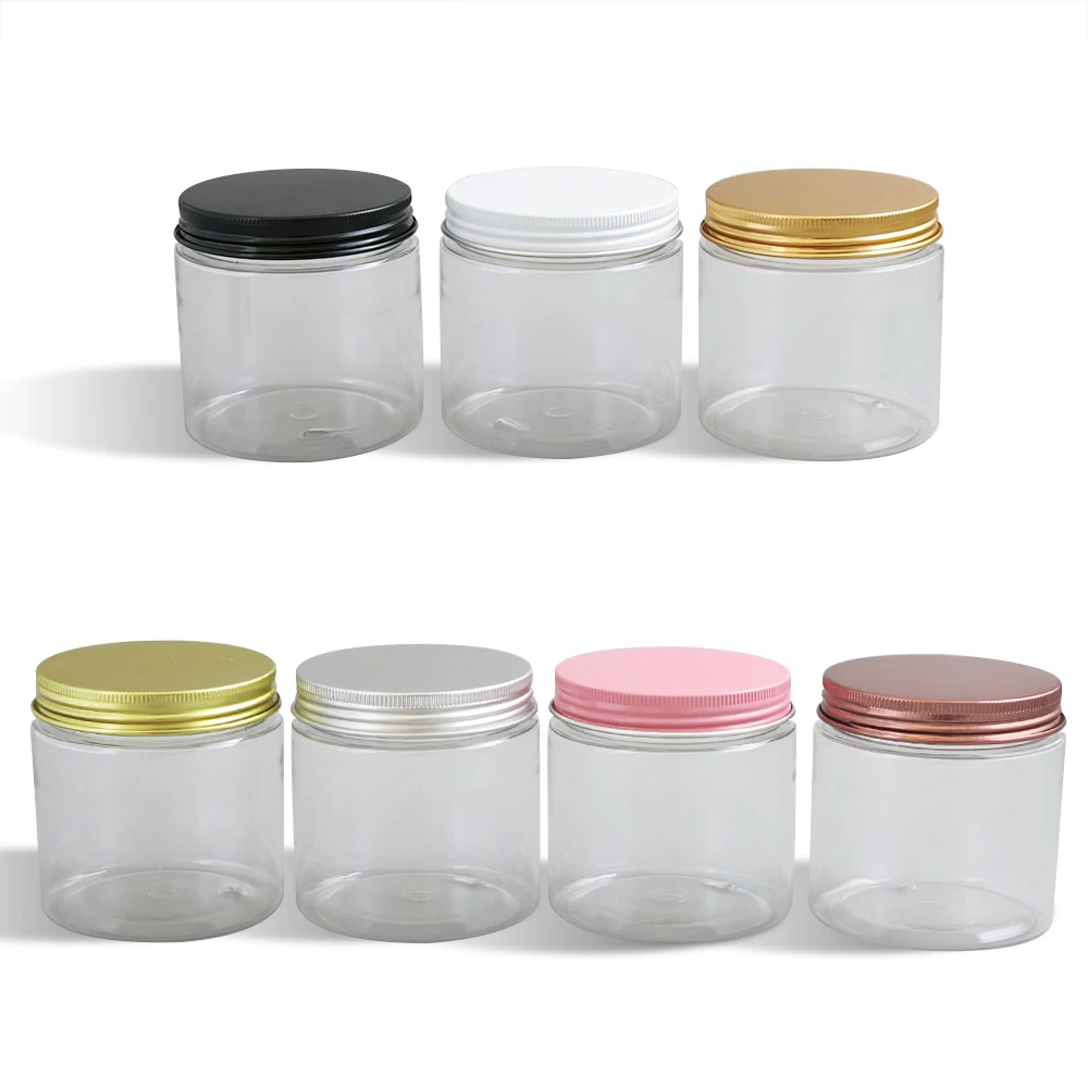 

200g Refillable Transparent PET Jars Aluminum Lids 200g Empty Clear Plastic Cosmetic Contaier with seal