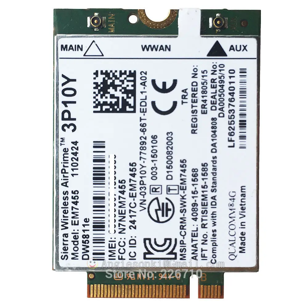 DW5811e 4G Wifi WWAN Card Module 3P10Y Sierra EM7455 Qualcomm Snapdragon X7 LTE for Dell Latitude Series Notebook laptop E5470