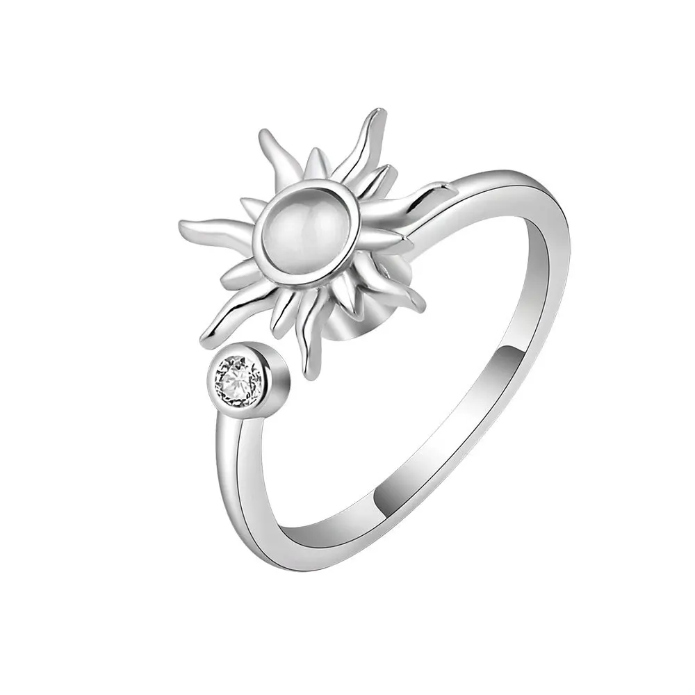 Anti Stress Anxiety Fidget Rings for Women Satinless Steel Spinner Sunflower Sun Star Ring Trendy Jewelry Gift Dropshipping