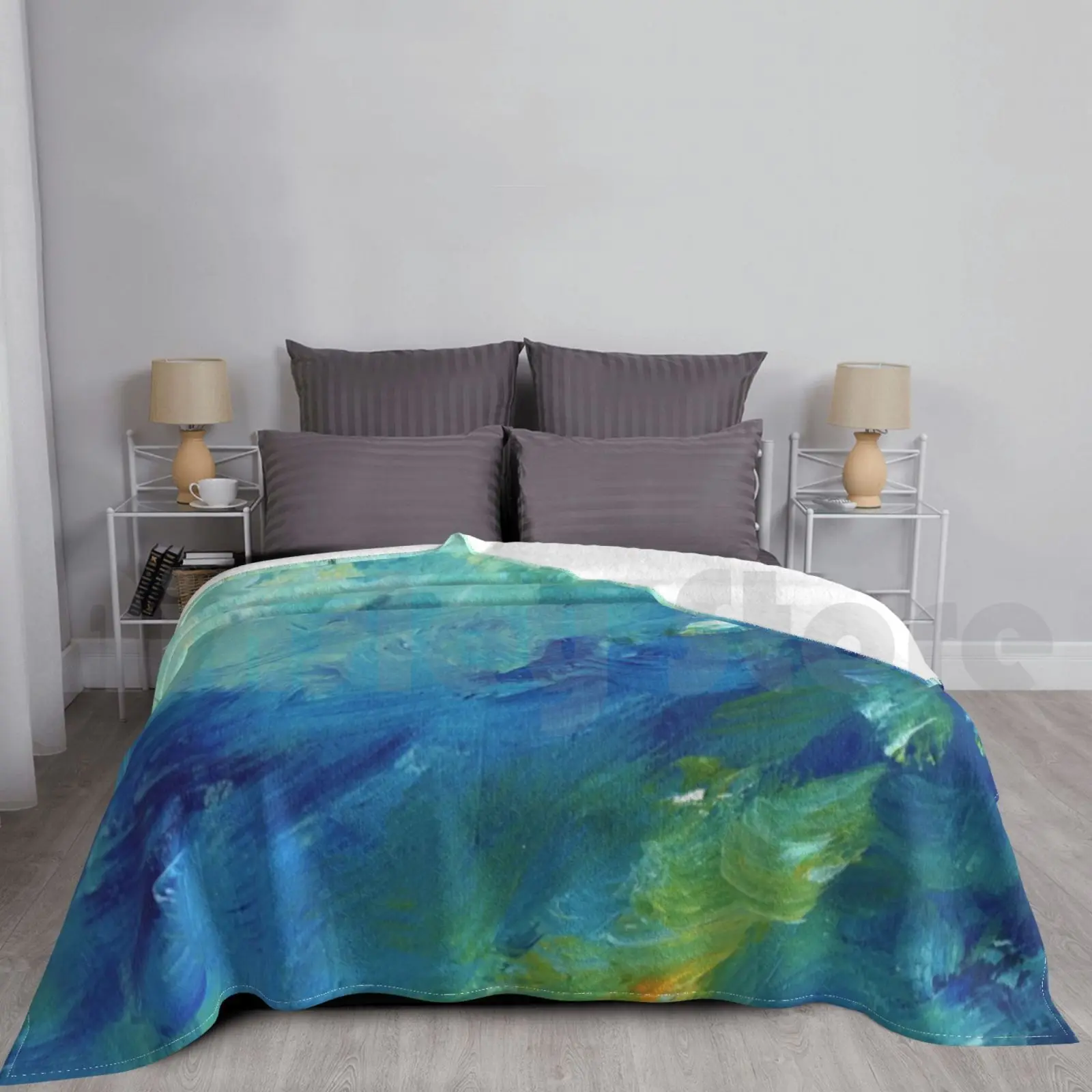 

From Below V.3 Blanket Fashion Custom Acrylic Landscape Nature Contemporary Brush Strokes Blue Ocean Water