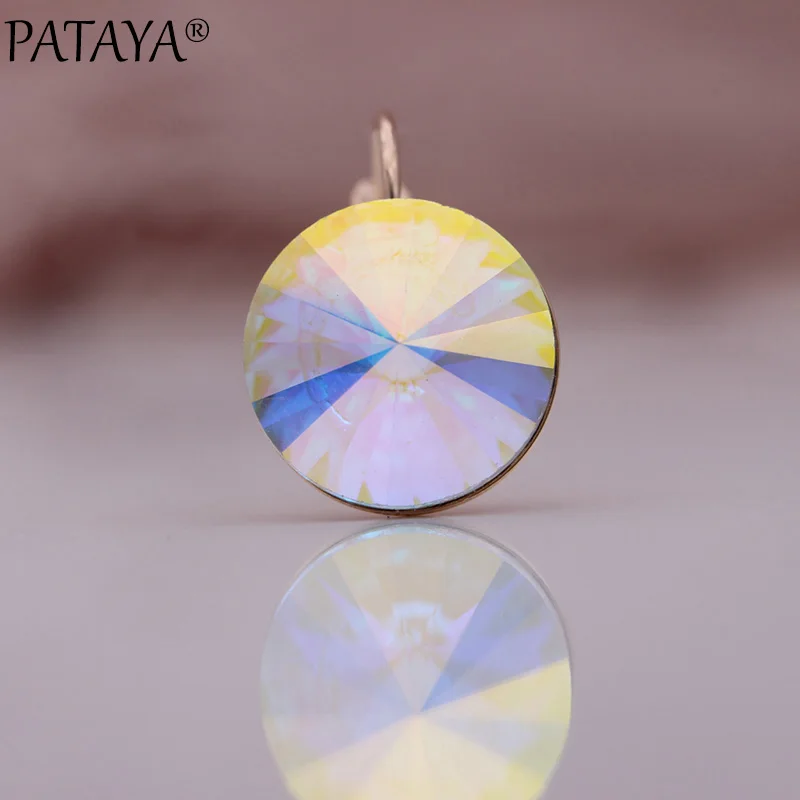 PATAYA New Blue Glass Zircon Round Dangle Earrings 585 Rose Gold Color Noble Women Earrings Wedding Luxury Fine Fashion Jewelry