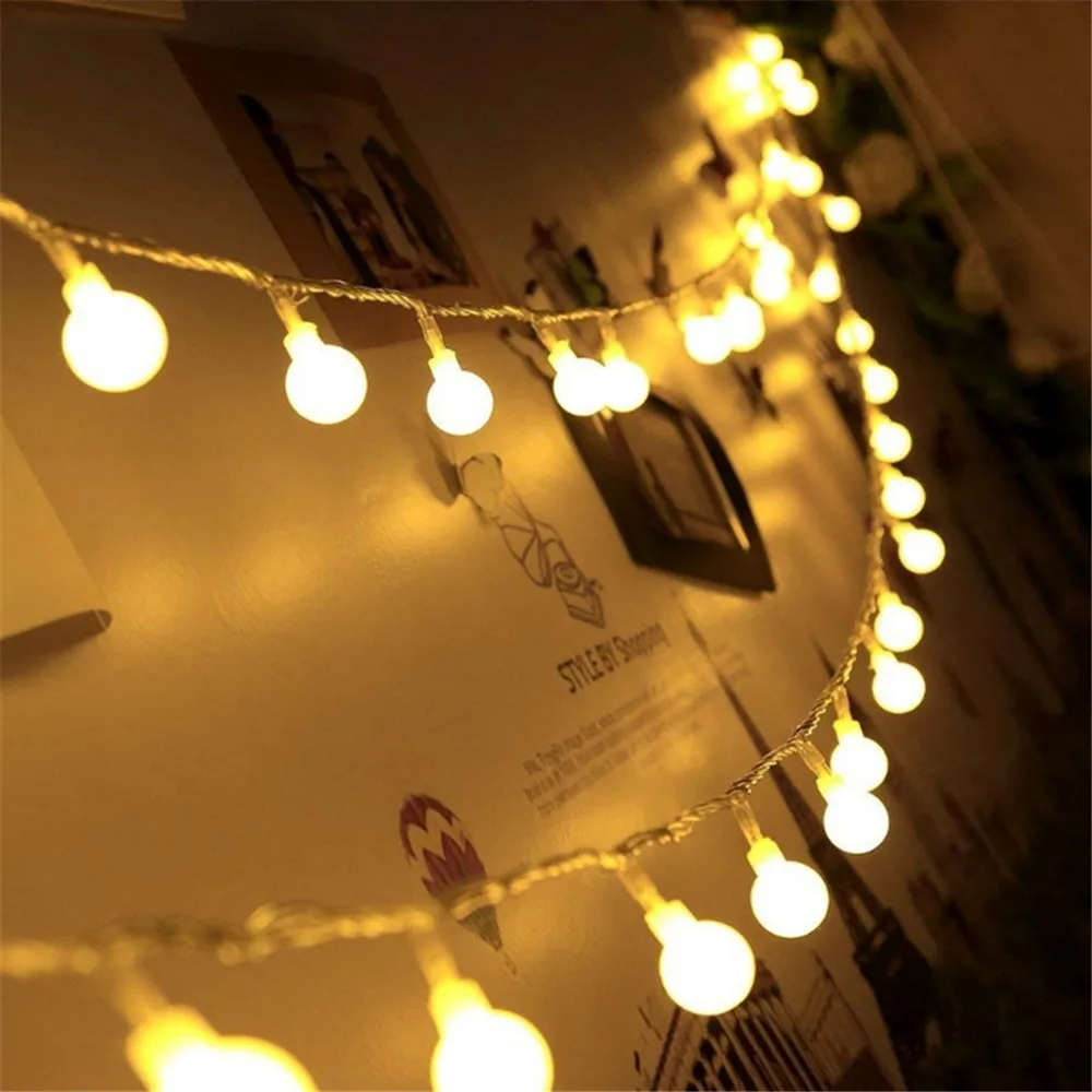 Luzes LED Fairy String para decoração, bolas de cereja, a pilhas, casamento, Natal, feriado, ao ar livre, quarto, guirlanda, 3m, 6m, 10m