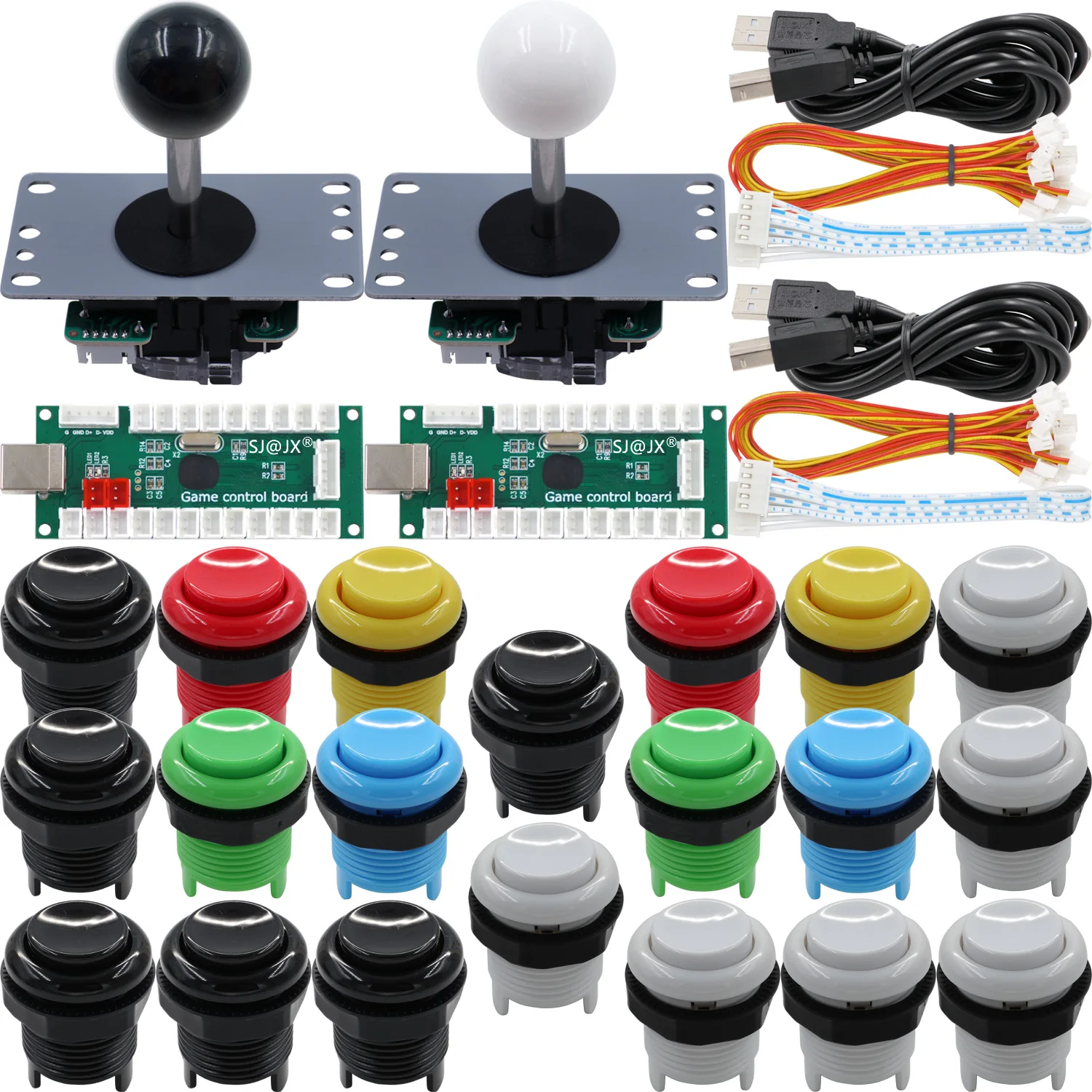 SJ@JX Arcade Game 2 Player Controller DIY Kit Microswitch Recessed Button 4&8 Way Joystick USB Encoder for PC Raspberry Pi