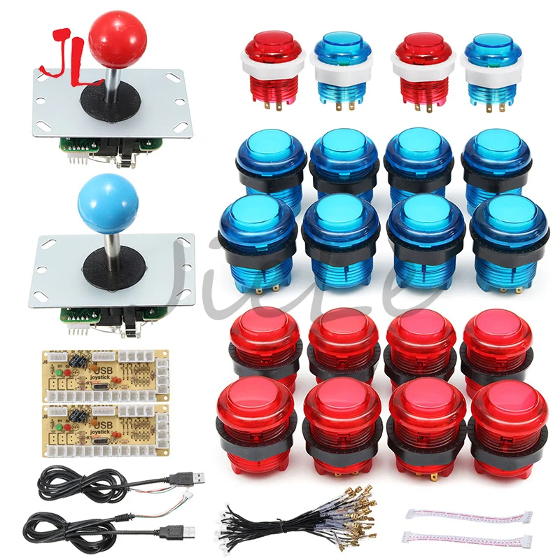 

2 Player Arcade Control Joysticks LED Illuminated Buttons DIY Parts For MAME With LED Arcade Buttons+ 2 Joysticks+2 USB Encoder