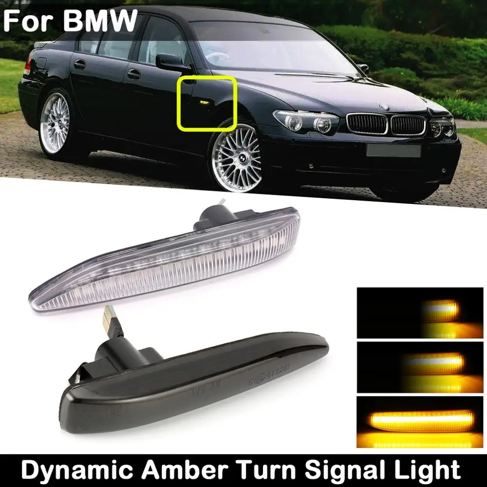 

2Pcs For BMW 7 Series E65 E66 E67 2001-2008 LED Clear Lens or Smoked Lens Side Marker Lamp Dynamic Amber Turn Signal Light