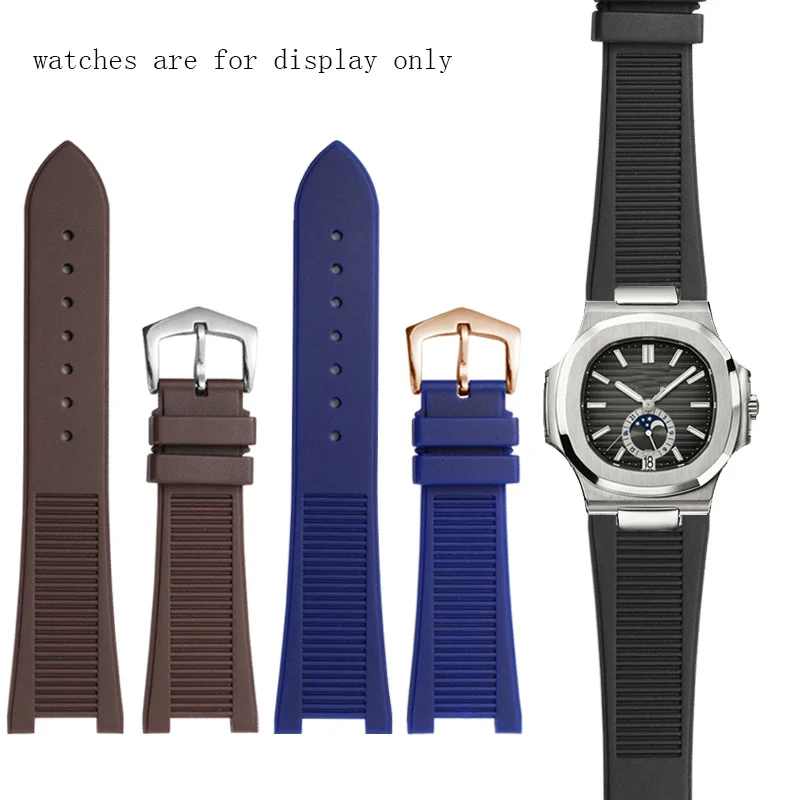 

Concave interface Men's Watchbands For PP 5711 5712 7010G Brand Watch Soft Silicone With Pin Buckle 25x13mm Black Blue Brown